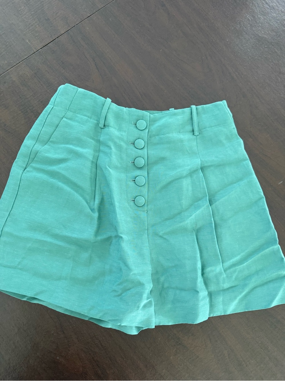 Sezane Teal High-Waist Button-Front Shorts